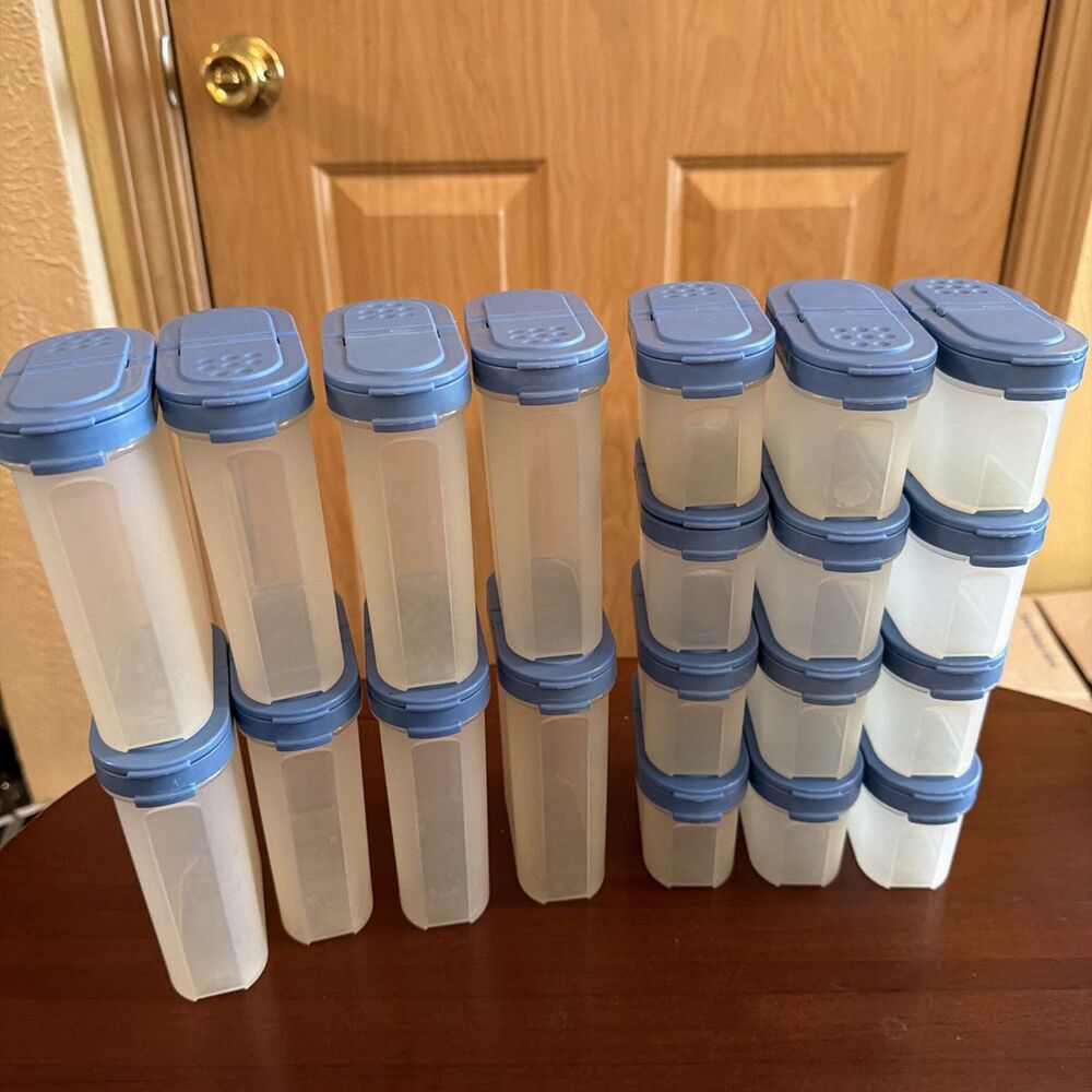 Tupperware Vintage Classic Blue Modular Mates Spice Shaker Containers Set of 20! - Picture 2 of 13